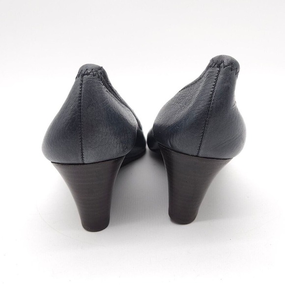 Tory Burch (Womens Size 10.5) Sally Peep Toe Wedge Pumps Blue Pebbled Leather - Picture 6 of 8
